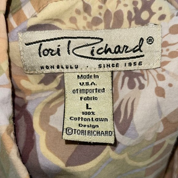 Tori Richard Tan Floral Hawaiian Button Front Made in the USA Shirt Men's L - Picture 9 of 10
